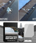 Windshield Crack Repair Kit 2026 Upgrade With Quick Fix Liquid For Cracks And Chips Easy DIY Glass Repair Tool For Windshields Windows And Mirrors Nearly Invisible Repair Result, showing before and after glass repair results with kit contents.
