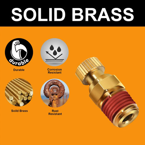 Three Pack Brass Air Tank Drain Cocks With Knurled Ends And Thumb Screw Handles, One Quarter Inch NPT Male Replacement Valves