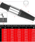 Diagram of 8 Piece Broken Water Pipe Extractor Set For Removing Stripped Screws And Broken Bolts Damaged Screw And Bolt Remover Kit