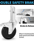 Five Inch Scaffolding Wheels with double safety brake mechanism, featuring tough rubber tires and chunky square stem.