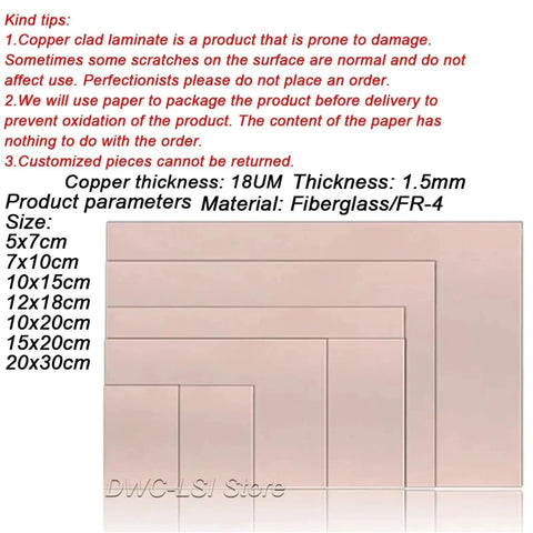 FR-4 Fiberglass Double Sided Copper Clad PCB Prototyping Boards Kit For DIY Electronics Projects 5Pcs displayed in various sizes