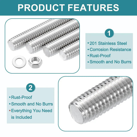 20 Pack M4 40mm Fully Threaded Rods Stainless Steel Right Hand Threads Includes Nuts And Flat Washers For Clamps