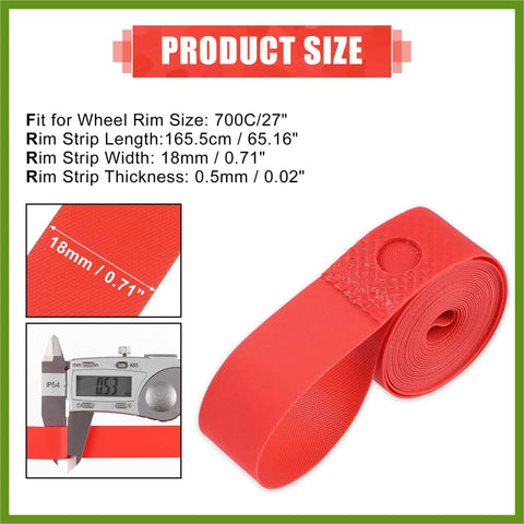 Red PVC Rim Tape For Bikes, 700C 27 Inch Wheel Rim Strip Liner Inner Tube Protection Band product size and measurements