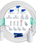 NSF Certified 1/4 Inch Push To Connect Fittings For RO Water Filter Kit, 19 pcs, 30 ft tubing, food grade POM, BPA free, leak-free setup