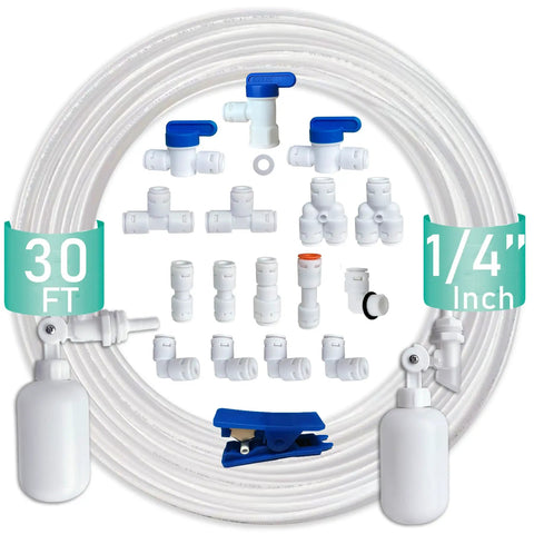 NSF Certified 1/4 Inch Push To Connect Fittings For RO Water Filter Kit, 19 pcs, 30 ft tubing, food grade POM, BPA free, leak-free setup