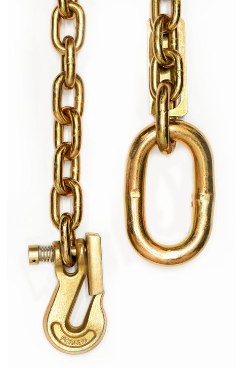 3/8 Inch Grade 70 Agricultural Safety Chain With Clevis Grab Hook And Attachment Ring, 5 Feet Long, 6600 Lb Load Capacity