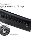 Back view of Ultra Slim Leather RFID Blocking Card Holder Wallet For Women Bifold Clutch Style with zip pocket detail.