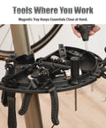 Lightweight Aluminum Bike Repair Stand with magnetic tray for tools; ideal for Mountain MTB and Road Bikes, height adjustable 39-59 inches
