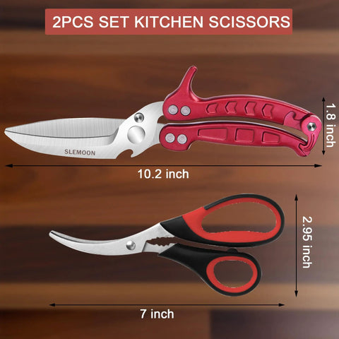 Heavy Duty Poultry Shears And Kitchen Scissors Two Pack For Chicken Turkey Meat And Herbs Vegetables With Serrated Edge