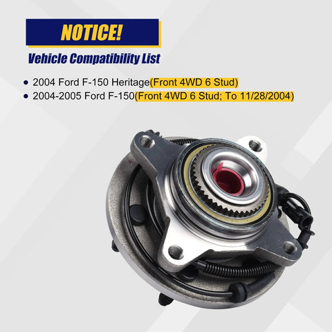 Front Wheel Bearing And Hub Assembly 515046 Fit For 2004 2005 Ford F150 Heritage Front 4WD With 6 Lug Bolts And ABS Reliable Replacement Part