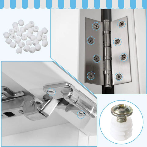 30 Piece Furniture Fasteners Kit With Plastic Hinge Dowels And Stainless Steel Screws For Cabinet Door Repair And Drawer Fix