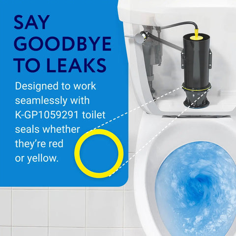 Flush Valve Seal Kit No Fuss Durable Rubber And Heavy Duty Toilet Gasket For Quick 3 Minute Install And Replacement Fits Kohler Toilet Tank GP1059291 Pack Of Five Yellow shown installed in toilet tank.