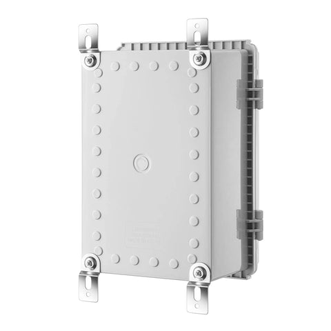 IP67 Waterproof Junction Box Enclosure For Electrical Projects with hinged grey cover and wall bracket, 11.4x7.5x5.5 inches