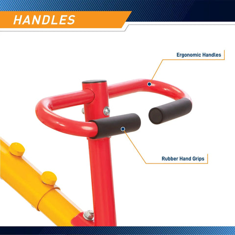 Close-up of ergonomic handles and rubber hand grips on Spinning Teeter Totter Playground Set For Kids 360 Degree Rotation Teeter Totter.