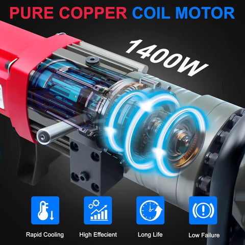 Heavy Duty 1400W Electric Rebar Bender For Professional Contractors, showcasing the pure copper coil motor and hydraulic features.
