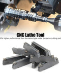 Indexable Carbide Lathe Turning Inserts, 10 Piece Solid Carbide Cutting Tool Set displayed with lathe machining steel
