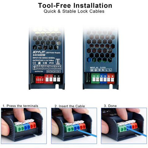 24V 400W Power Supply For LED Projects Ultra Thin Fanless DC Converter 100 130V AC To 24V DC Output 16.7A Max installation steps