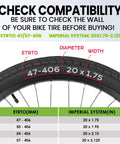 Bike tire compatibility chart for Heavy Duty 20 Inch Bike Inner Tubes Set Of 2 For 20x1.75 1.95 2.10 2.125 Tires With 32mm Schrader Valve