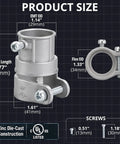 Three Quarter Inch EMT To Flex Squeeze Combination Coupling Set Five Durable Zinc Die Cast With Set Screw Locking For Vibration Resistance And Rust Proof Performance In Dry Or Damp Applications, with dimensions
