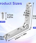 6 Pieces 90 Degree Small Hinges For Wooden Jewelry Boxes With 24 Screws Silver Zinc Alloy Hardware, showing size and dimensions