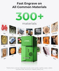 Dual Laser Engraver 2 In 1 Portable System With Lightning Fast 4000mm Per Second Speed for Jewelry Metal Wood Leather and More Practical Engraving Machine for Home Shop and Small Business, shown with various engravable materials.
