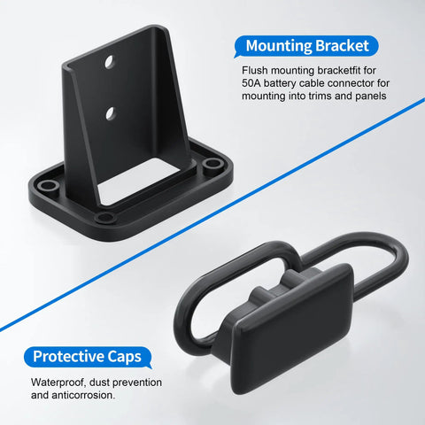 Mounting bracket and protective cap for 50 Amp Battery Quick Connect Disconnect Connector Kit For 6 To 12 Gauge Cables 12V Wire Harness Plug
