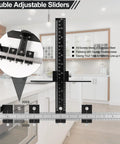 Pro Grade Aluminum Cabinet Hardware Jig For Precise Door And Drawer Installations shown with double adjustable sliders.