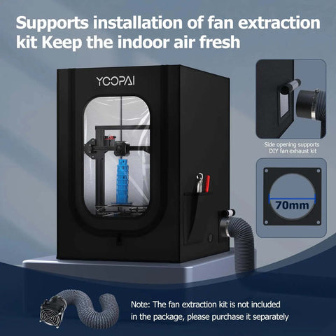 3D Printer Enclosure With Dustproof Tent And Constant Temperature Control For Ender 3 Series, side view with fan extraction opening