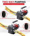 Plug And Play 110V AC Gasoline Fuel Transfer Pump 3.7 GPM with unique reversible switch and yellow hose for fluid transfer.