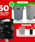 Beefy 55 Gallon Contractor Trash Bags 2 Mil Thick Heavy Duty Drum Liners For Industrial And Commercial Use Tear Proof Puncture Resistant Black Garbage Bags Made In USA showing suitable 55 gallon bins