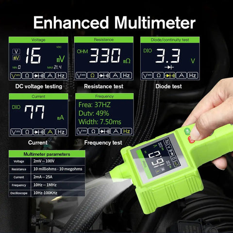 P100 Pro Power Circuit Probe Kit 9V 30V Automotive Circuit Tester 12V 24V AC DC Digital Voltage Tester Multimeter display