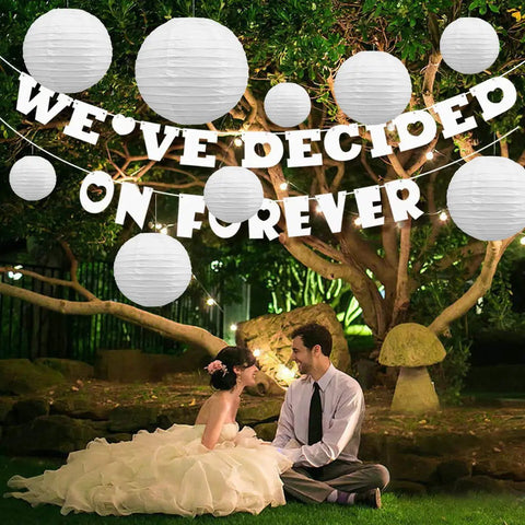 Six Inch White Paper Lanterns Set Of Six Hanging Round Lanterns For Birthday Party Wedding Christmas Bridal Home Decor Chinese Japanese Style Easy To Hang And Reusable glowing above couple under tree.