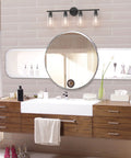 Matte Black 4 Light Vanity Light Over Mirror Dope Modern Sconce With UL Certified E26 Base in a modern bathroom setting