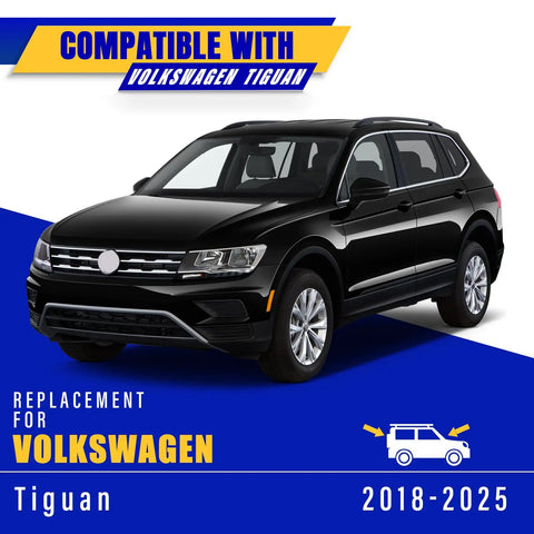 Image showing a black Volkswagen Tiguan SUV compatible for 2018-2025 models, as illustrated for Volkswagen Tiguan Windshield Wiper Blades 3-Pack OEM Replacement Front Wipers 25, 22, 15 Inches For 2018-2025 Tiguan Top Lock Quiet Long-Lasting Performance Easy Install.