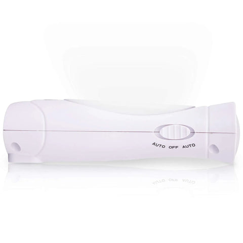 Side view of a white flashlight from Three Pack LED Emergency Lights For Home Power Outage Auto On When The Power Goes Out Plug In Flashlight Combo With Rechargeable NiMH Battery Storm Ready Blackout Lights For Home