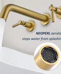 Two Handle Widespread Wall Mount Bathtub Faucet In Brushed Gold Solid Brass Tub Faucet With 3 Hole Rough In Valve And 9.8 Inch Spout