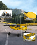 Sport Cub RC Plane Trainer No Brainer To Fly With 3 Flight Modes 6 Axis Gyro Stabilizer Prop Saver RTF For Beginners And Adults 400mm Yellow Ideal For Indoor Outdoor Practice showing features like powerful gearbox system, durable FLEEX foam, and carbon fiber support.