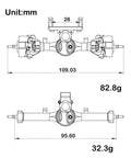 Technical drawing of Beefed Up 5mm ISO V2 SCX24 Axles With 3 Section CVD For Axial 1/24 RC Crawler Black, showing dimensions in mm.