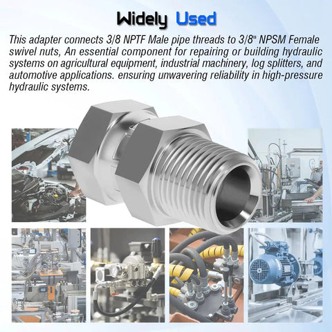 Hydraulic Swivel Adapter 3/8 NPTF Male To 3/8 NPSM Female Swivel Fitting 360 Degree Rotation For Ultimate Install Flexibility Heavy Duty Hydraulic Line Connector For Leak Free Performance, stainless steel