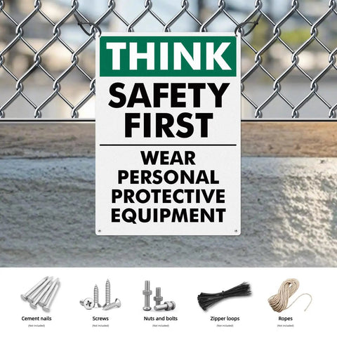 Think Safety First Signs 2 Pack, 14 by 10 Inches, Rust Free Aluminum With UV Protective Finish, Durable Workplace Safety Signs for Offices, Hallways, and Common Areas