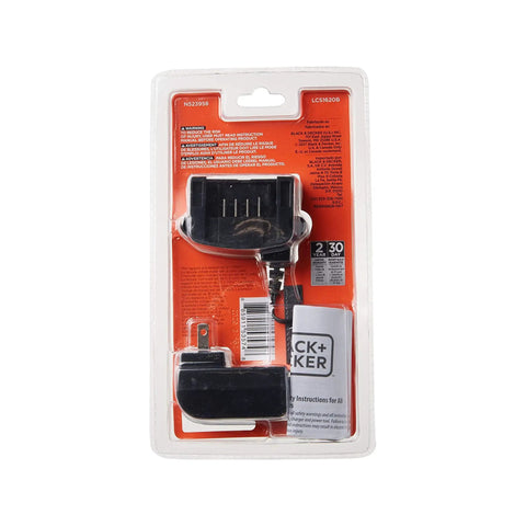 20V Max Lithium Battery Charger For 12V And 20V Batteries in retail packaging with visible plug and connector LCS1620B