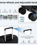 HanTrip 16-inch black softside underseat carry-on luggage with spinner wheels and adjustable trolley handle.