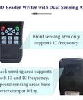 X100 RFID Reader Writer All In One Multi Frequency Copier showing dual sensing areas for IC and ID compatibility