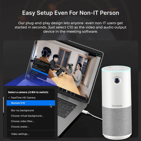No Cap Portable All In One Conference Webcam Delivers Crisp 1080P HD Video With Integrated Noise Canceling Mic And Sharp Speaker in a modern workspace setup.