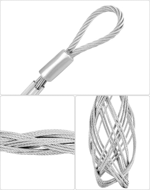 Heavy Duty Cable Pulling Socks Grip With 3306 Lbs Breaking Strength, 3.3 Ft Mesh Eye Clip, galvanized steel, rust resistant