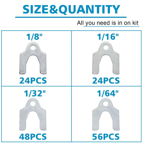 152 Piece Auto Alignment Shims Kit For Car Body And Suspension Adjustment With Zinc Plated Spacers In 1/64 1/32 1/16 1/8 Inch Sets