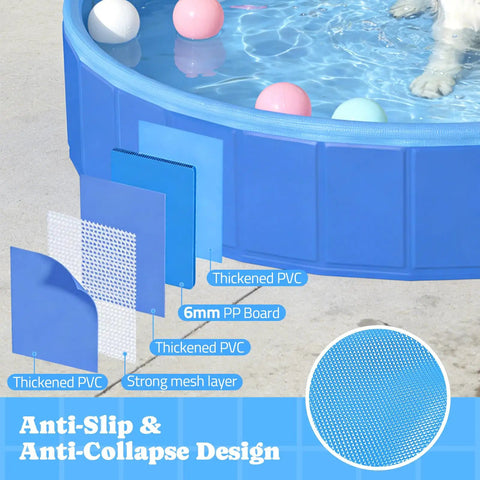 Foldable Dog Pool With Sprinkler And RGB LED Light 72 Inch Collapsible Hard Plastic Bathing Pool For Small And Large Dogs Cats And Kids