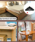 Heavy Duty Four Pack Bed Corner Supports And Hidden Triangular Shelf Brackets Built With Cold Rolled Steel and used under a bed to prevent shaking.