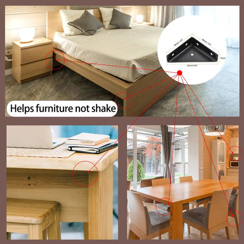 Heavy Duty Four Pack Bed Corner Supports And Hidden Triangular Shelf Brackets Built With Cold Rolled Steel and used under a bed to prevent shaking.