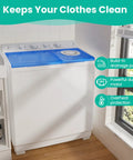 Dual Tub Portable Washing Machine With 30 Lb Wash Barrel And 18 Lb Spinner Drain Pump showcasing built-in drainage pump and control dials.